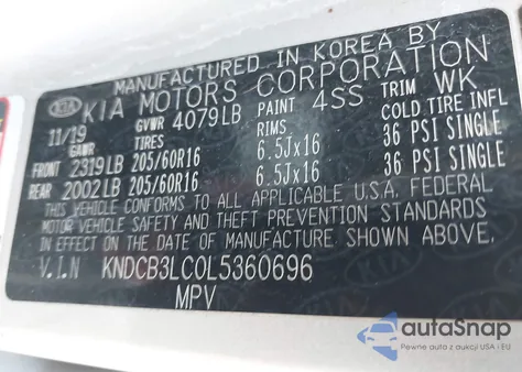 2020 Kia Niro Lx из США, поврежденный, VIN KNDCB3LC0L5360696